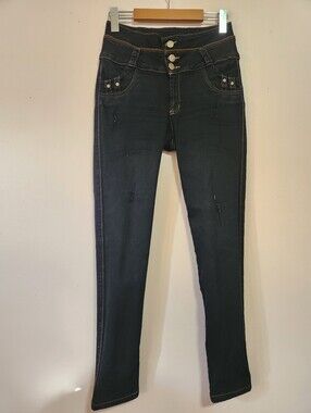 D.Andromeda Y2K Dark Wash Contrast Stitch Mickey Hand Zipper Rhinestone Jeans